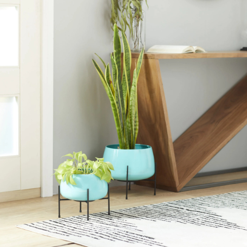 Blue Metal Indoor Planters